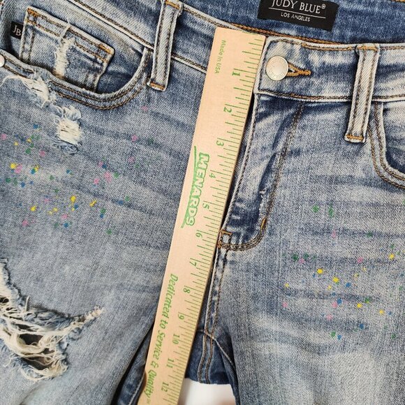 Judy Blue Multi Color Plaint Splash Destroyed Denim Boyfriend Fit Jeans sz 28 - Picture 11 of 12